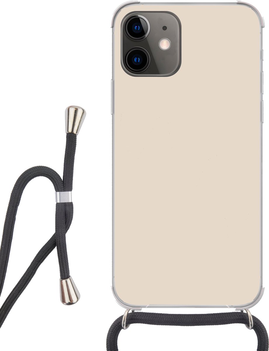 Telefoonkoord - Telefoonketting - Telefoonhoesje Geschikt voor iPhone 12 - Beige - Effen kleur - Siliconen - Crossbody - Telefoonhoesje met koord Telefoonhoesje