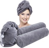 Beyeza Haarhanddoek - Microvezel Handdoek voor Haar – Haar Badhandoeken - Haar Handdoek voor Iedereen – Hair Towel - Grijs – 2 Stuks