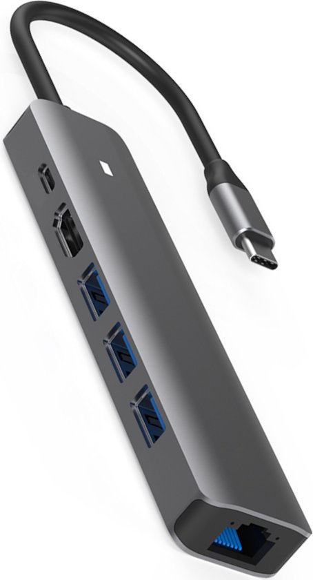 Rolio USB C Hub - 1x HDMI 4K - 1x Ethernet 1Gbps - 1x USB-C - 3x USB-A - USB Splitter - Geschikt voor Apple Macbook Pro / Air, Windows - Universeel