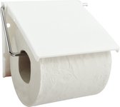 MSV Toiletrolhouder wand/muur - metaal met afdekklepje - ivoor wit