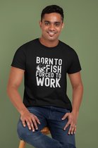 Rick & Rich - T-Shirt Born To Fish - T-Shirt Vissen - T-Shirt Fishing - Zwart Shirt - T-shirt met opdruk - Shirt met ronde hals - T-shirt met quote - T-shirt Man - T-shirt met ronde hals - T-shirt maat L