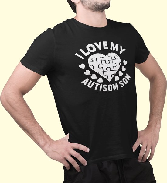 Rick & Rich - T-Shirt I Love My Autism Son - T-Shirt Autisme - T-Shirt Autisme - Chemise Zwart - T-shirt avec imprimé - Chemise à col rond - T-shirt avec citation - T-shirt Homme - T-shirt Chemise col rond - T-shirt taille XXL