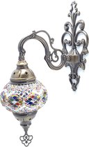 Oosterse Lamp – Wandlamp - Mozaïek Lamp - Turkse Lamp - Marokkaanse Lamp - Ø 15 cm - Hoogte 28 cm - Handgemaakt - Authentiek - Wit