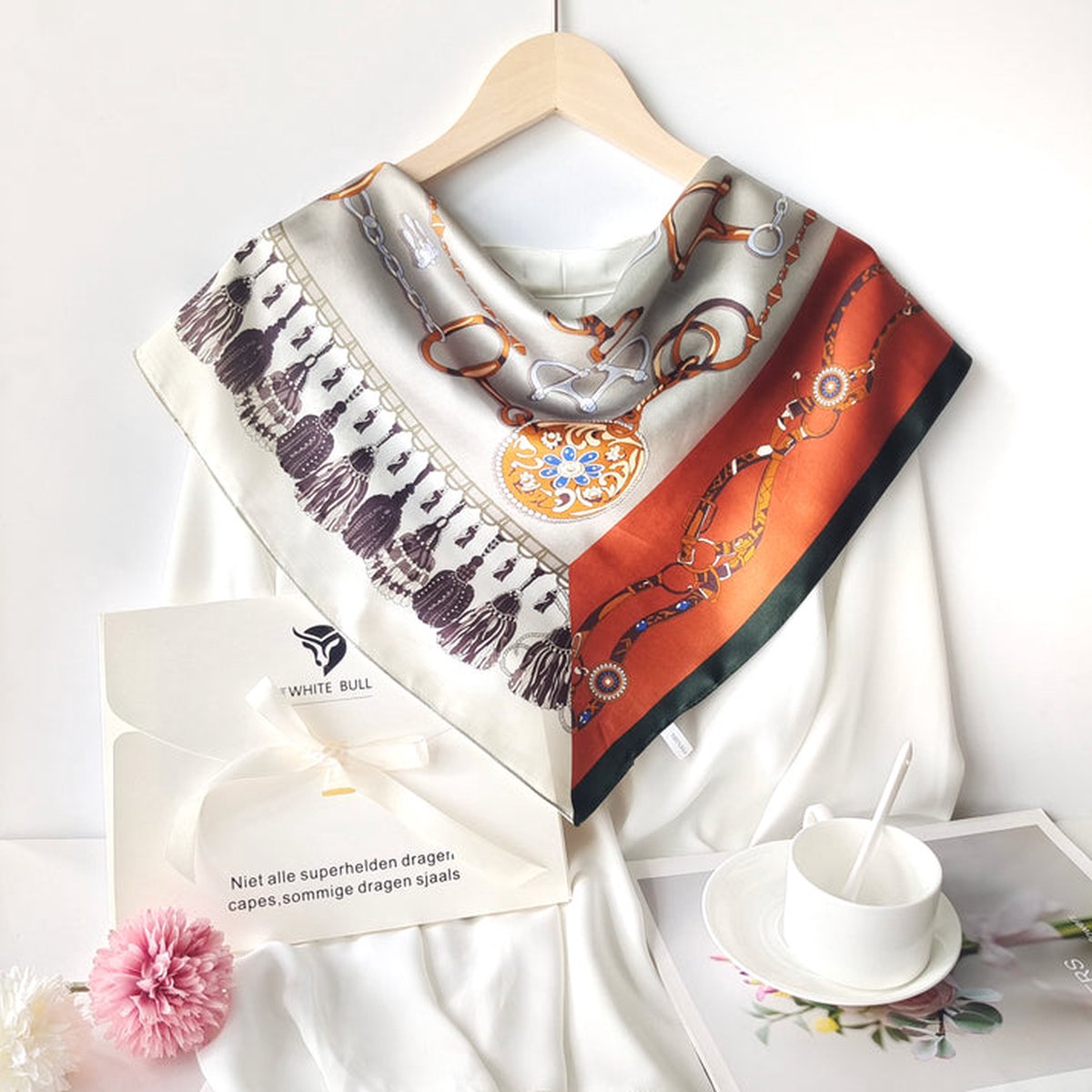 Soft Embers- zijden sjaal- Premium topkwaliteit- 100% moerbei- beste geschenk voor dames-70x70cm - Perfect verjaardags- en jubileumcadeau-idee