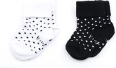 KipKep Babysokjes: Blijf-Sokjes - Maat 0-6 mnd - Wit / Zwart met stip - 2 paar