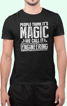 Rick & Rich - T-Shirt People Think It's Magic - T-Shirt Electrician - T-Shirt Engineer - Zwart Shirt - T-shirt met opdruk - Shirt met ronde hals - T-shirt met quote - T-shirt Man - T-shirt met ronde hals - T-shirt maat 3XL