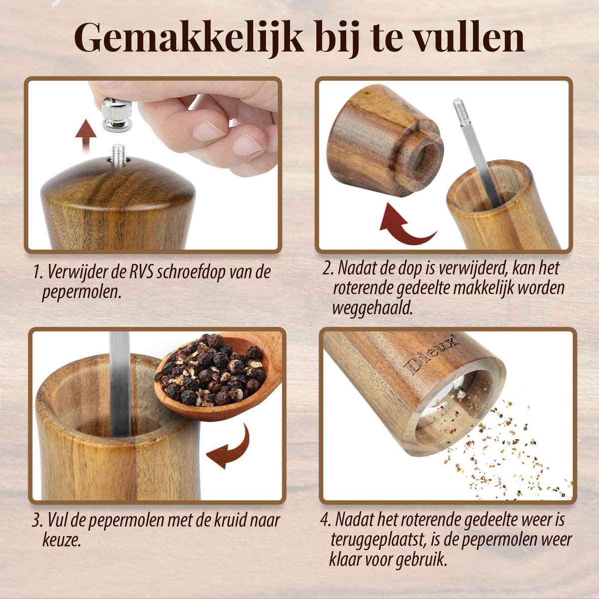 Dieux Dieux 15CM Peper- en Zoutmolenset - afbeelding 5