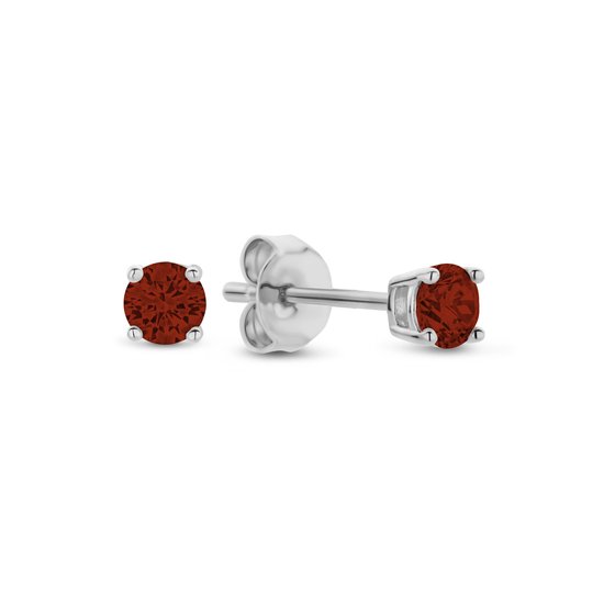 New Bling 9NB-1146 Clips d'oreilles en argent avec pierre de zircone 3mm - Rouge - Rhodium - Argent
