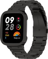 Stalen Smartwatch bandje - Geschikt voor Redmi Watch 3 stalen band - zwart - Strap-it Horlogeband / Polsband / Armband
