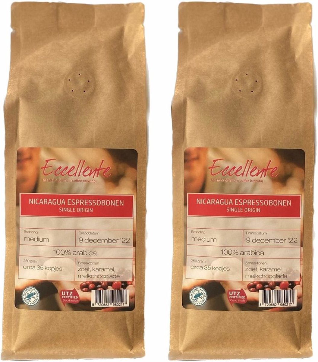 ECCELLENTE Espressobonen Single Origin Nicaragua – 2 x 250 gram