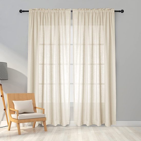 Gordijnen beige transparant linnenlook voile gordijnen voor woonkamer  slaapkamer set... | bol.com