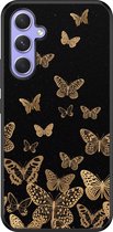 Leuke Telefoonhoesjes - Hoesje geschikt voor Samsung Galaxy A54 - Vlinders - Backcover zwart - Print / Illustratie - Zwart, Goud