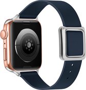 Bandje geschikt voor Apple Watch - Middernacht blauw - 42/44/45mm/Ultra - Series 3 4 5 6 SE 7 8 Ultra - Geschikt voor Apple Watch - Leer Bandje