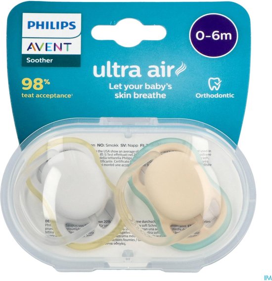 Philips Avent Ultra Air Fopspeen - 0 tot 6 Maanden - 2 Speentjes - Beige/Grijs - SCF085/15 van Philips — afbeelding 4