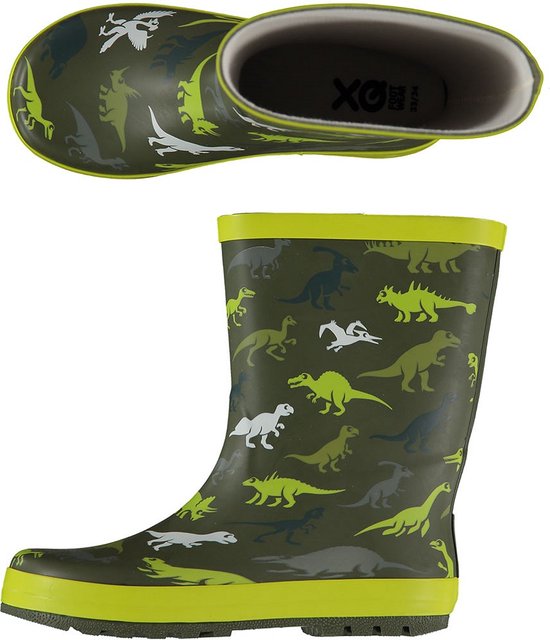 XQ - Bottes de pluie pour femmes pour enfants - Dino - Vert - Bottes de pluie pour femmes pour garçons