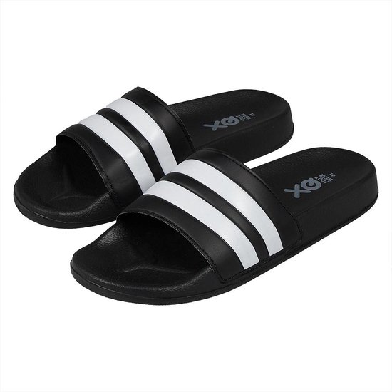 XQ - Slippers Homme - Rayures - Zwart/ Wit - Chaussons de bain hommes