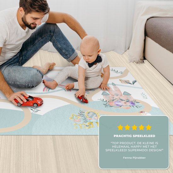 LetsPlaymats® Speelmat baby kinderen - Prinses - Kasteel - Bloemen - Eenhoorn - Meisjes - Speelkleed van vinyl - Speeltapijt - Antislip - 105x70 cm van LetsPlaymats® — afbeelding 4