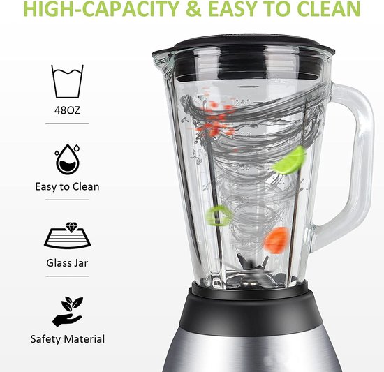 Royalty Line SME600 Blender - Smoothie Blender Met Grinder - 800W - 1.5 Liter - 3 Snelheden - RVS Met Glazen Kan - Blender To Go - Zilver van Royalty Line — afbeelding 4