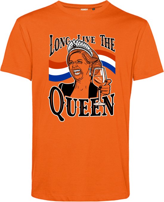T-shirt Long Live The Queen Maxima | Koningsdag kleding | oranje t-shirt | Oranje | maat L