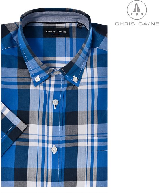 Chemise homme Chirs Cayne - blouse KM homme - carreaux bleus - 2200 - taille 5XL