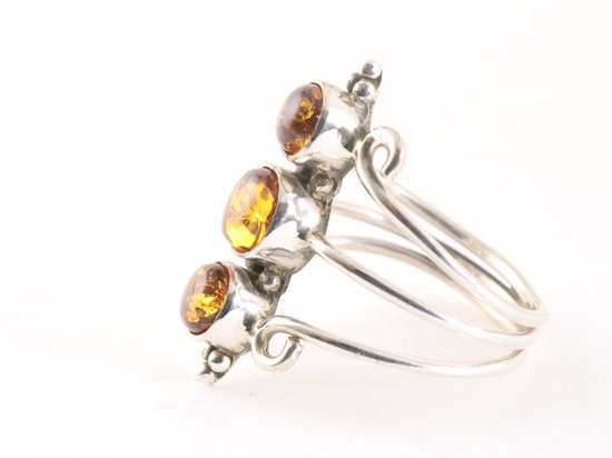 Bague en argent ajourée avec 3 pierres d'ambre - taille 19