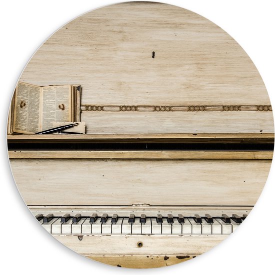 PVC Schuimplaat Muurcirkel - Oude Wit Houten Piano - 80x80 cm Foto op Muurcirkel (met ophangsysteem)