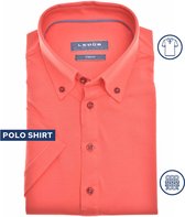 Ledub slim fit overhemd - korte mouw - koraal oranje tricot - Strijkvriendelijk - Boordmaat: 40