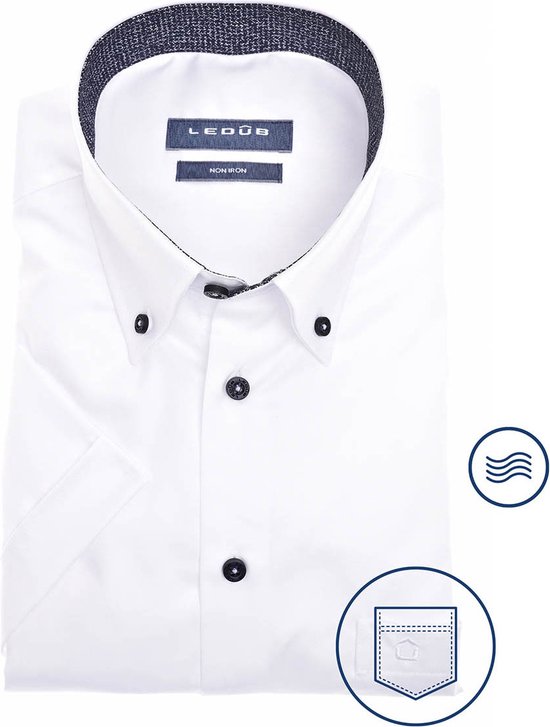 Chemise Ledub modern fit - manches courtes - blanc - Repassage facile - Taille de col : 42