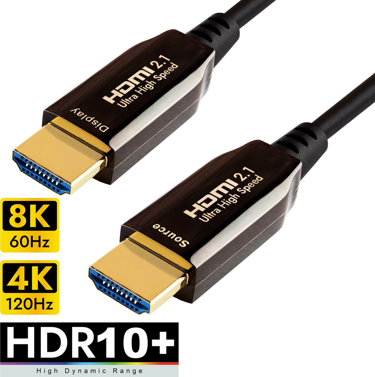 Qnected® Actieve HDMI 2.1 kabel 20 meter - Ultra High Speed - 4K 120Hz & 144Hz 8K 60Hz Ultra HD - PS5 Xbox Series X & S - Charcoal Black