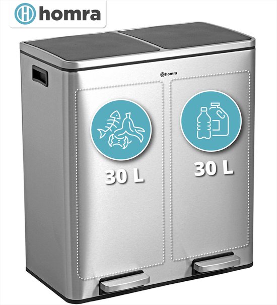 Monica boete Vochtig Afvalscheidingsprullenbak 2 vakken – 60 L (2x30 Liter) pedaalemmer Homra  QUICKX –... | bol.com