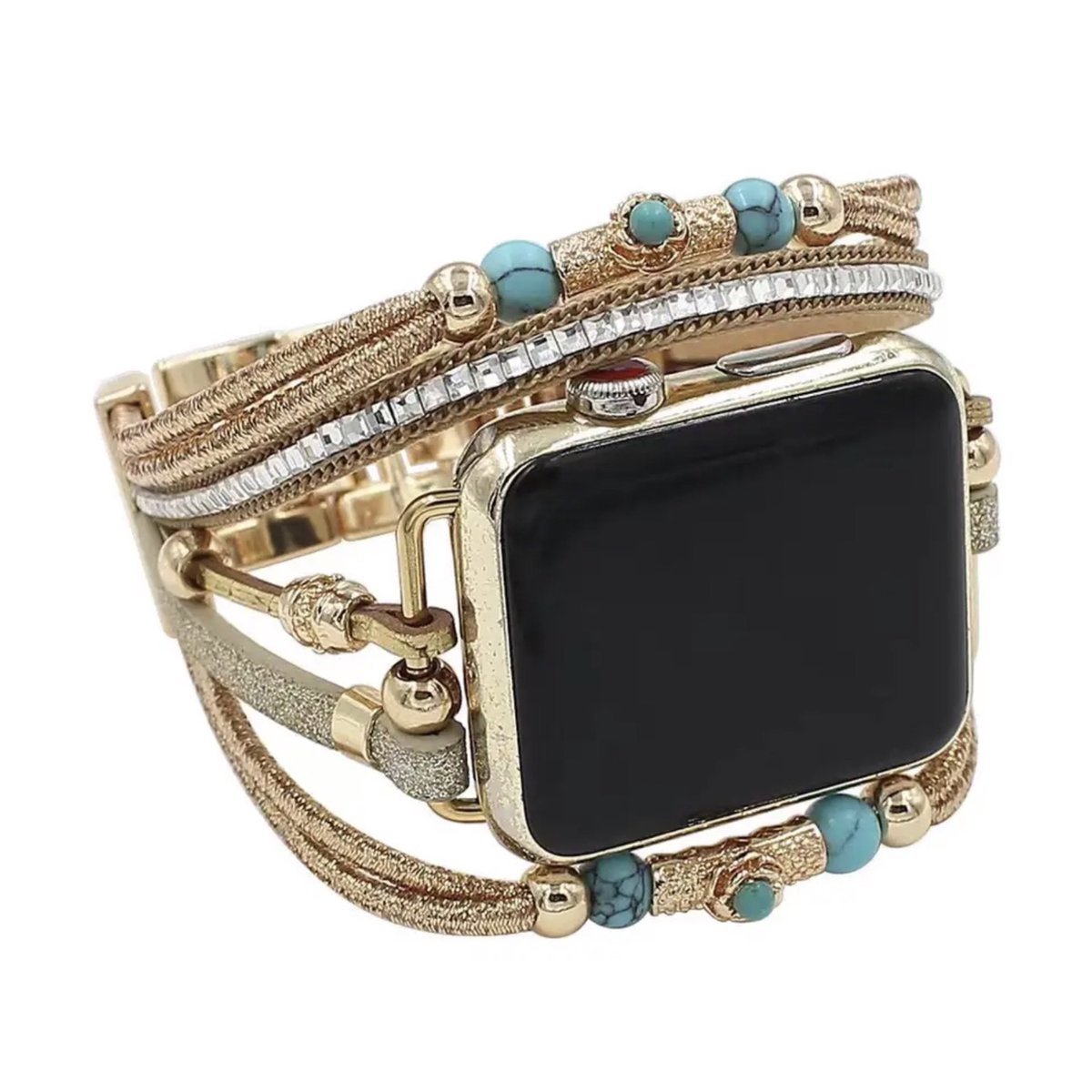Apple Watch Bohemian Indian stijl horlogebandje 42-44-45 mm leer en kralen
