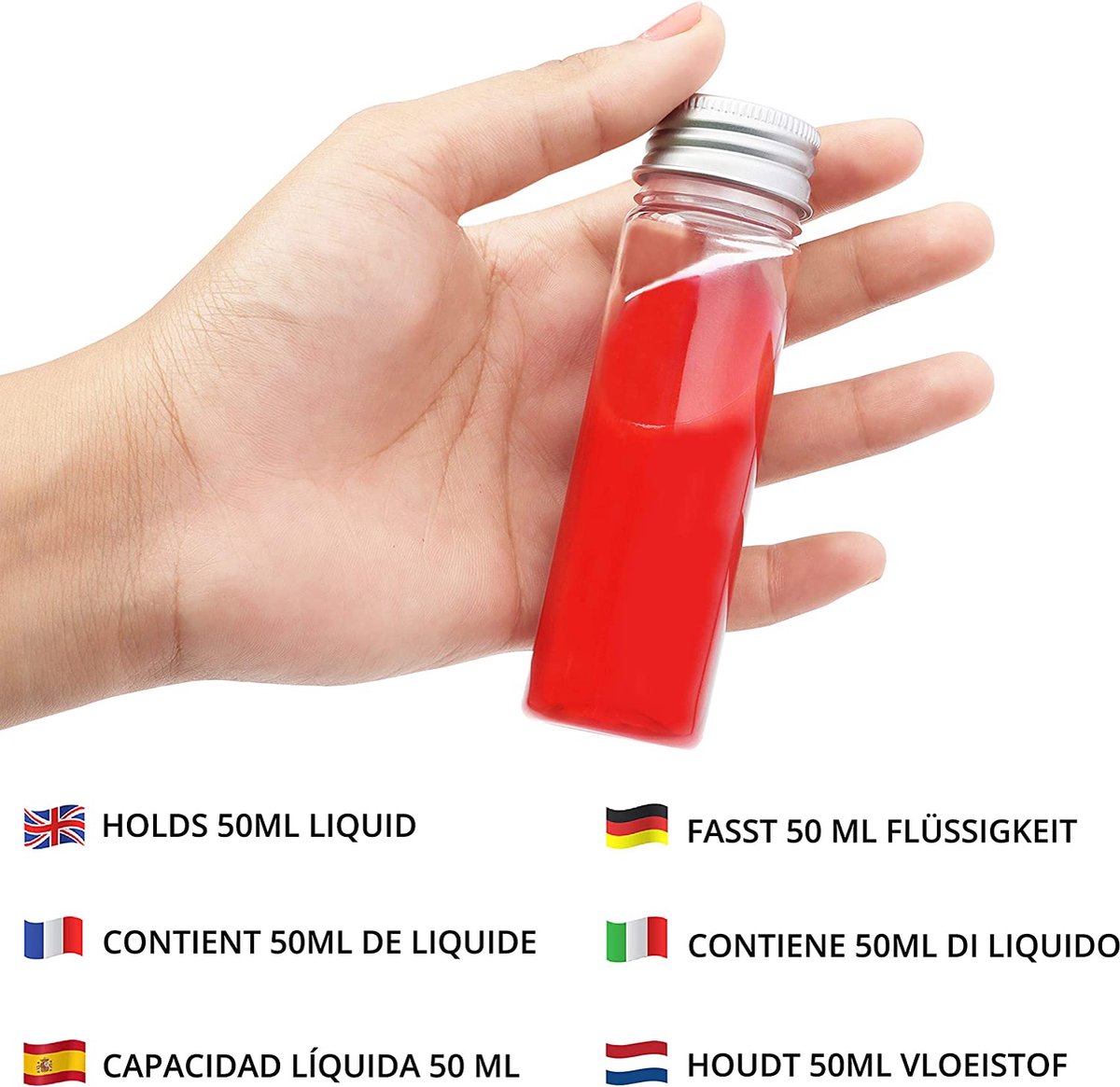 Helder Plastic Test Buisjes met Schroef Dop & Schoonmaak Borsteltje (25pak) 50ml