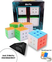 Puzzelkubus – 2x2, 3x3, 4x4, 5x5 - Speed cube - Extra 3x3 Puzzelkubus - MoYu Speed Cube - Sleutelhanger - Gratis 5x cubestands - Complete set