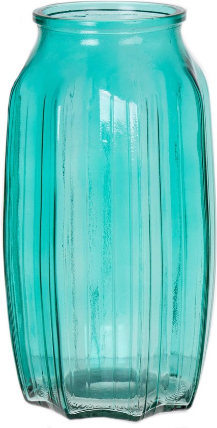 Bellatio Design Bloemenvaas - turqouise blauw - transparant glas - D12 x H22 cm - vaas