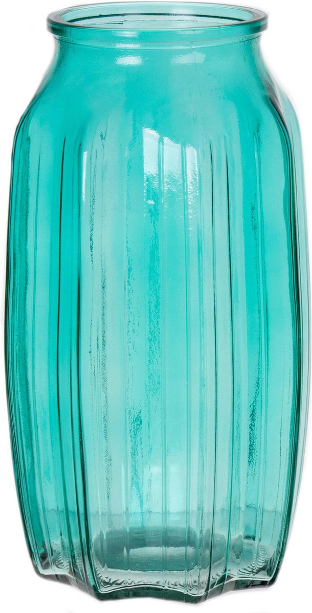 Bellatio Design Bloemenvaas - turqouise blauw - transparant glas - 12 x 22 cm - vaas