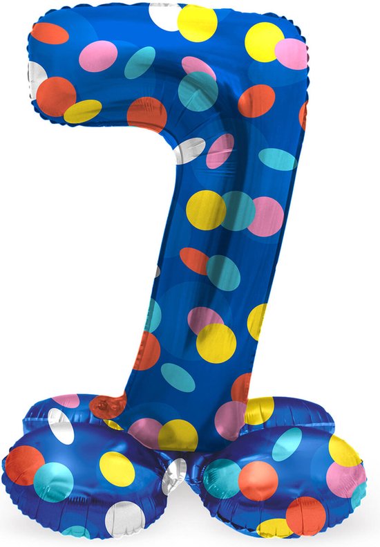 Folat 64297 Palloncino di alluminio con Base Numero Figura 7 Arcobaleno 86 cm - decorazione palloncino di elio per compleanno, anniversario