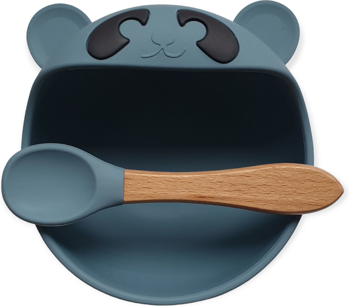 Goedkoopste Siliconen Beren Kommetje met Lepel - Zuignap - Baby - Kinder Servies - Blauw