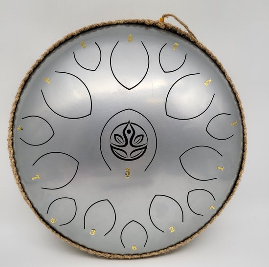 Durani Handpan 36 cm Silver – Tongue drum – Klankschaal – 15 noten Handpan - Tong Drum - Klankschalen – Yoga Drum – Lotus Tong - Ohana Drums
