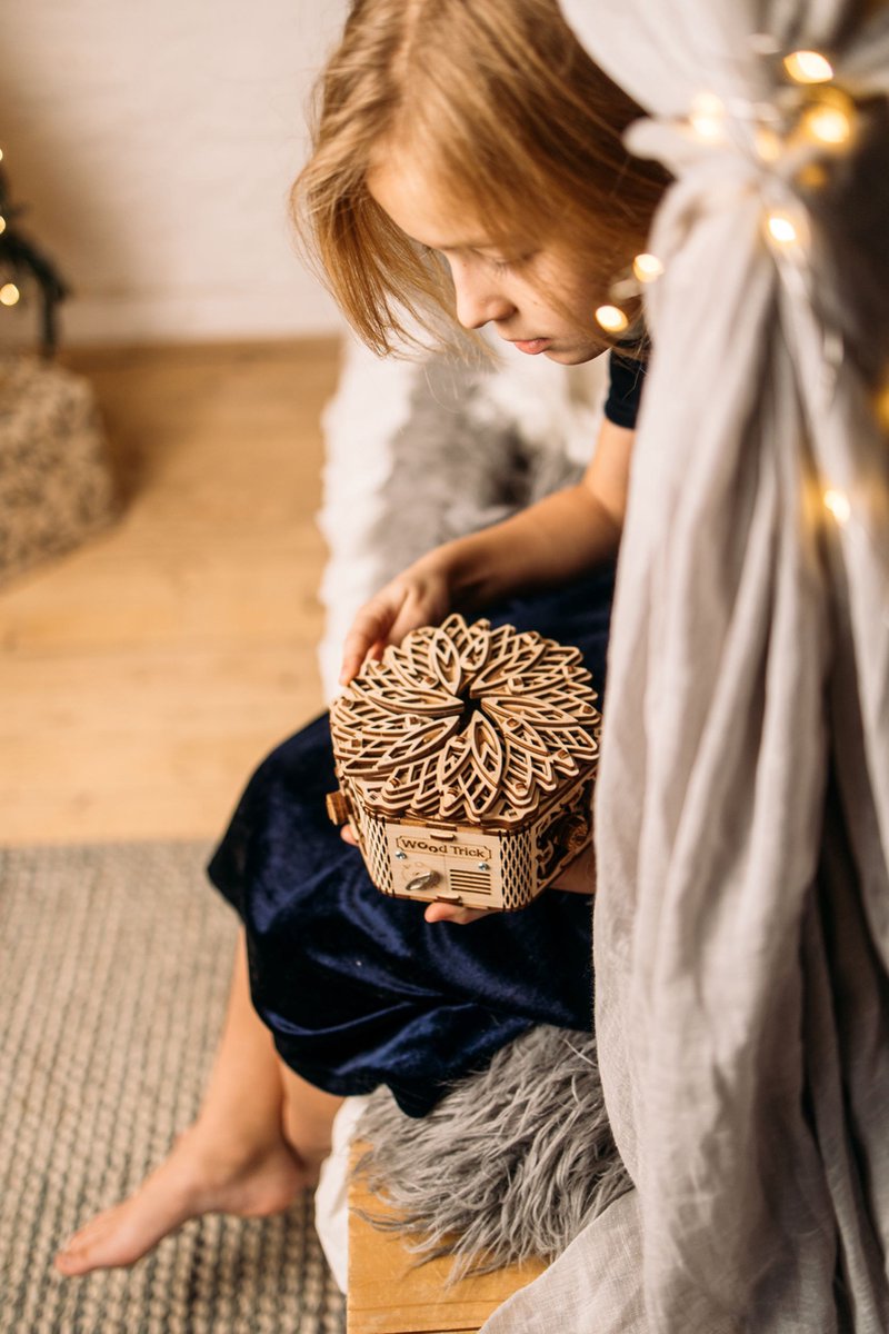 Wood Trick – Modelbouw 3D houten puzzel – Muziekdoos en sieradendoos Mysterieuze bloem - Mystery flower (WDTK045) – 278 stuks - Geen lijm noch verf nodig! — afbeelding 6
