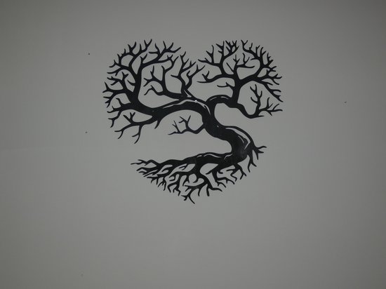 wanddecoratie - boom hart - abstract - hout - zwart - L56 cm - B54 cm