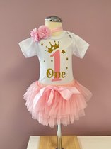 Verjaardagjurk 1 jaar-kleding- outfit-verjaardag setje-kleedje-1 jaar-one-baby first birthday-roze-eerste verjaardag-themafeest-cakesmash-verjaardag jurk-meisje-girl-feestkleding-set Marit (mt 80)