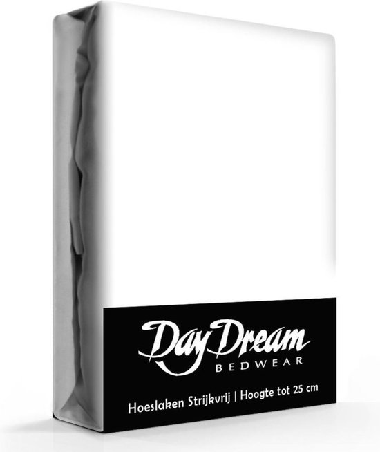 Day Dream Hoeslaken - Strijkvrij - Katoen - 90 x 200 cm - Wit - Day Dream