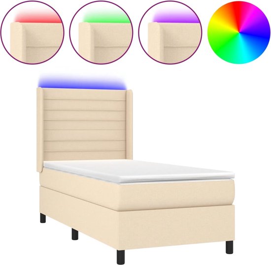 vidaXL - Boxspring - met - matras - en - LED - stof - crèmekleurig - 100x200 - cm