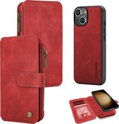 Casemania Hoesje Geschikt voor Apple iPhone 12 & 12 Pro Crimson Red - 2 in 1 Magnetic Book Case met Rits