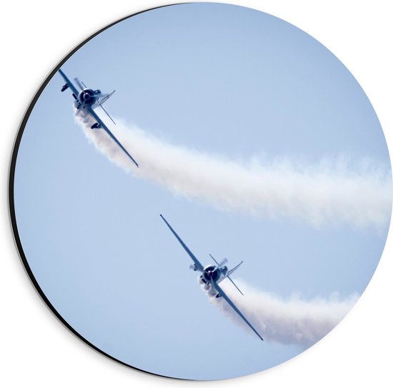 Dibond Muurcirkel - Vliegende Witte Straaljagers in de Witte Lucht - 20x20 cm Foto op Aluminium Muurcirkel (met ophangsysteem)