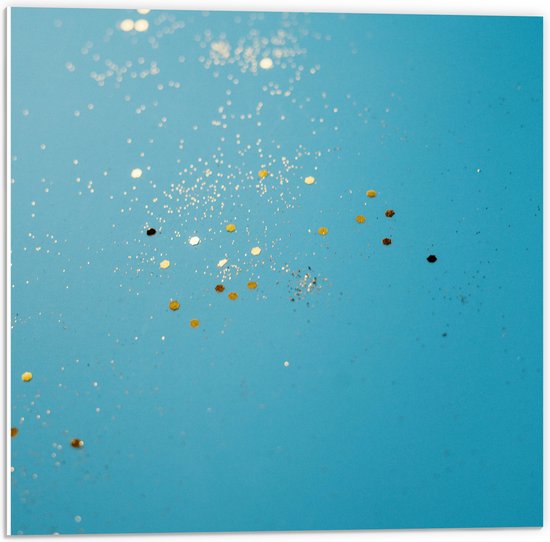 PVC Schuimplaat- Gouden Glitters in Blauw Water - 50x50 cm Foto op PVC Schuimplaat