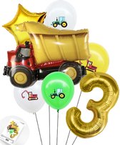 Cijfer Ballon Nummer 3 - Trucker - Vrachtwagen set Ballonnen Feestdecoratie - Snoes - Helium Ballon - Boeket