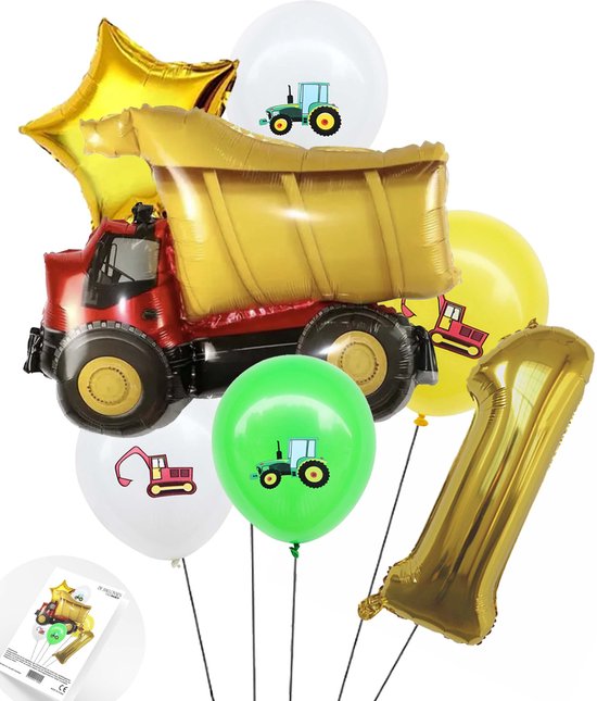 Cijfer Ballon Nummer 1 - Trucker - Vrachtwagen set Ballonnen Feestdecoratie - Snoes - Helium Ballon - Boeket
