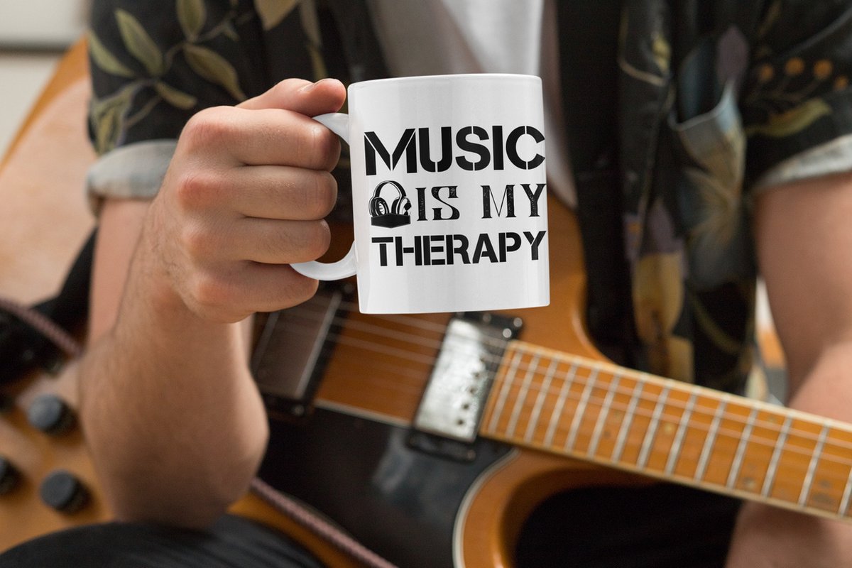 Rick & Rich Mok - Mok Muziek - Koffiemok Music - Mok met opdruk - Witte koffie mok bedrukt - Witte thee mok - Mug quote - Music Is My Therapy