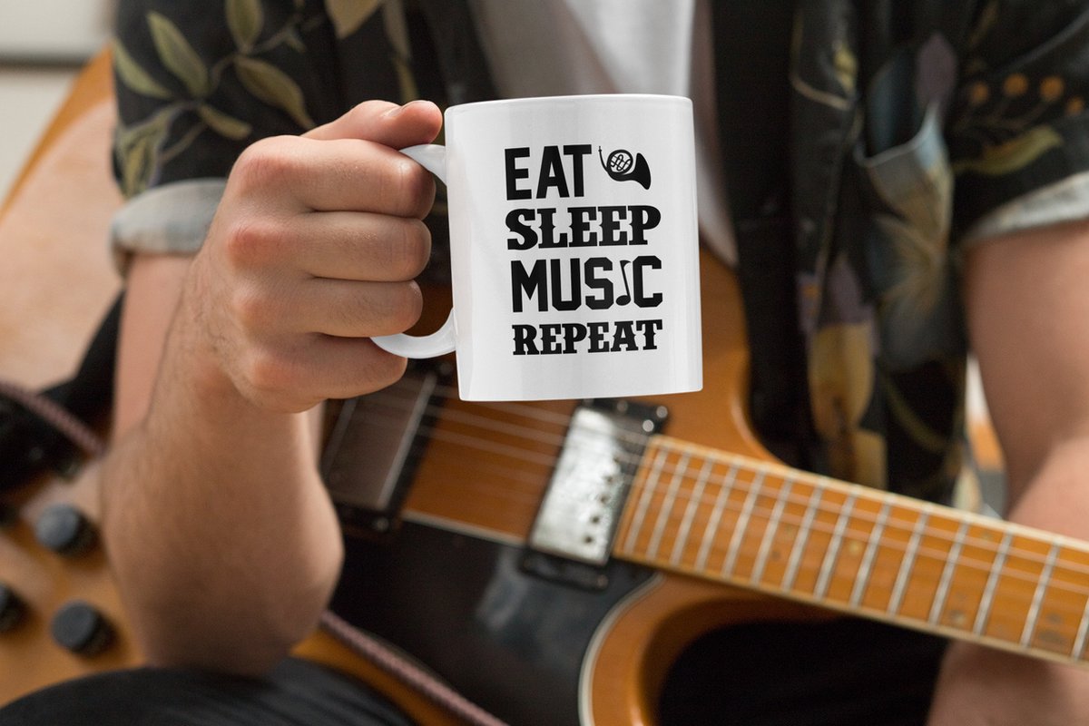 Rick & Rich Mok - Mok Muziek - Koffiemok Music - Mok met opdruk - Witte koffie mok bedrukt - Witte thee mok - Mug quote - Eat Sleep Music Repeat